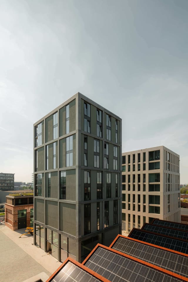 The soft green concrete Superlofts tower